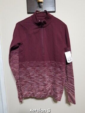 Xersion Pullover Small, Maroon Half-Zip Heathered Stripe Hem Nwtag